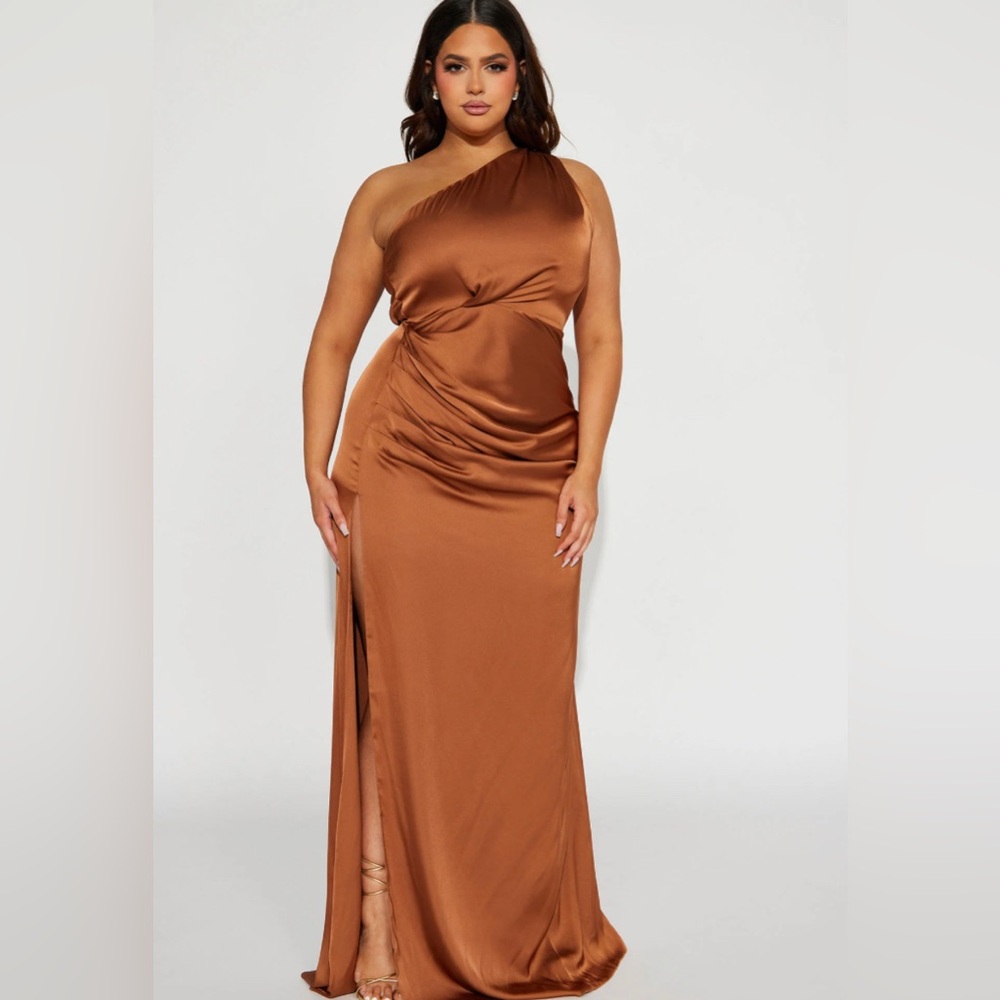 Women’s Plus Brown Satin Maxi Gown